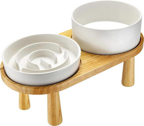 Ceramic Slow Feeder & Water Bowl Set