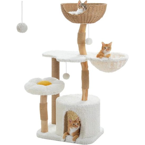 Natural Solid Wood Cat Tower for Large Cats