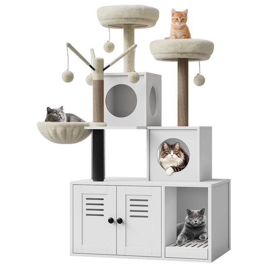 Litter Box Enclosure with Cat Tree Tower