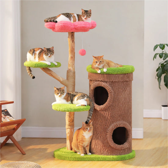 Wood Cat Tree with Cozy Condos