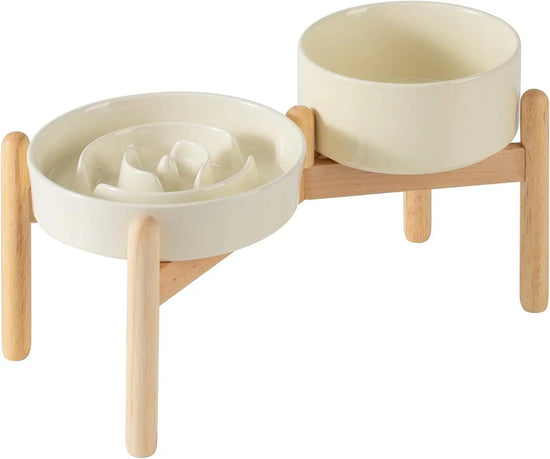 Ceramic Raised Slow Feeder Dog Bowl Set